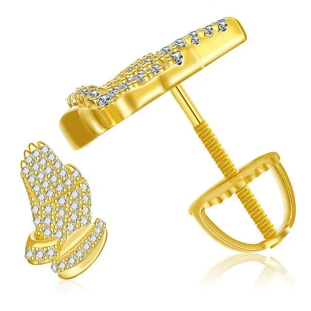 Hands of Prayer Genuine VVS Solid 925 Silver Bling Earrings - CaratixJewelry